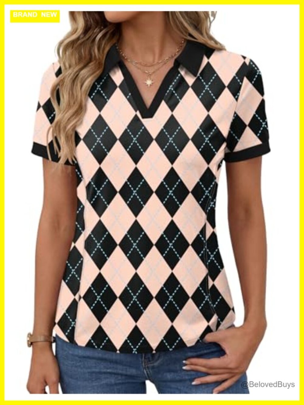 Womens Polo Shirt Golf Tennis Short Sleeve V-Neck Collared Top